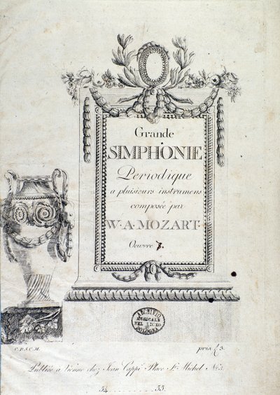 Frontispice de la Symphonie N. 7 par le compositeur autrichien Wolfgang Amadeus Mozart (1756-1791) - Austrian School